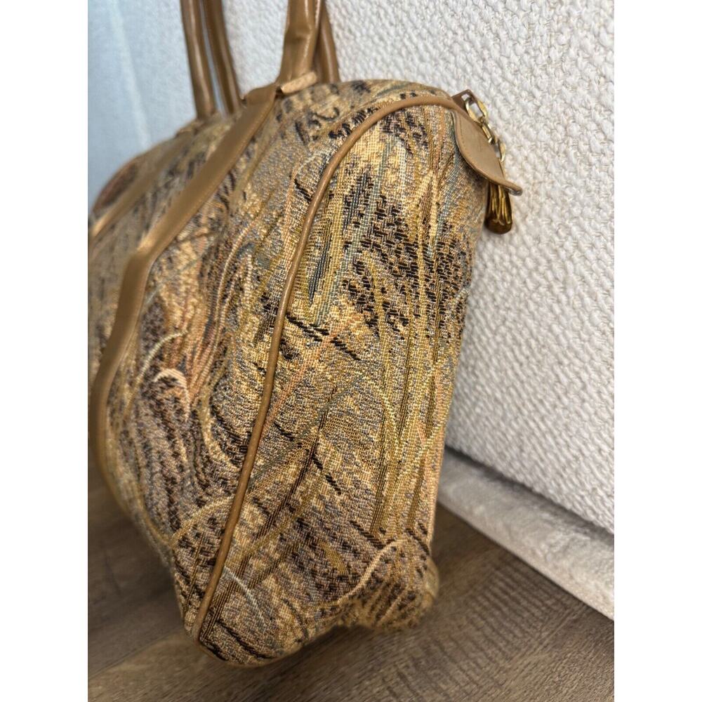 Vintage 70's Morris Moskowitz Tapestry Leather Handbag Purse MM USA - Picture 7 of 13